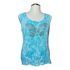Hannah Rhinestone Blue Tie Dye Butterfly Y2K Spring Top